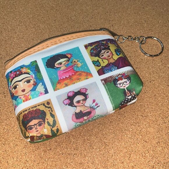 Frida Kahlo Portrait Art Coin Purse Keychain Mini Bag - Picture 3 of 5
